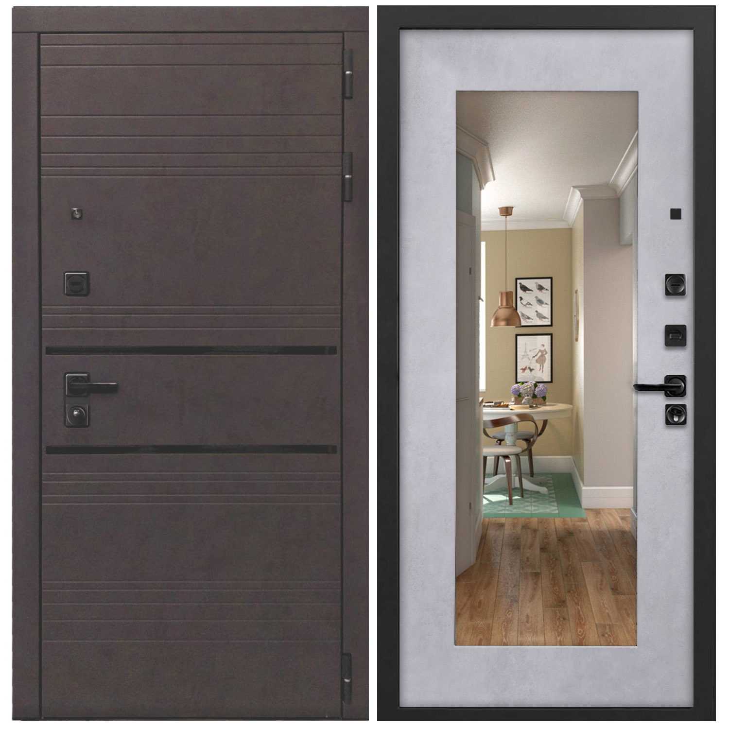 Изображение товара Входная дверь ДВЕРИПРО L-43 205х96см левый бетон снежный/бетон графит зеркало