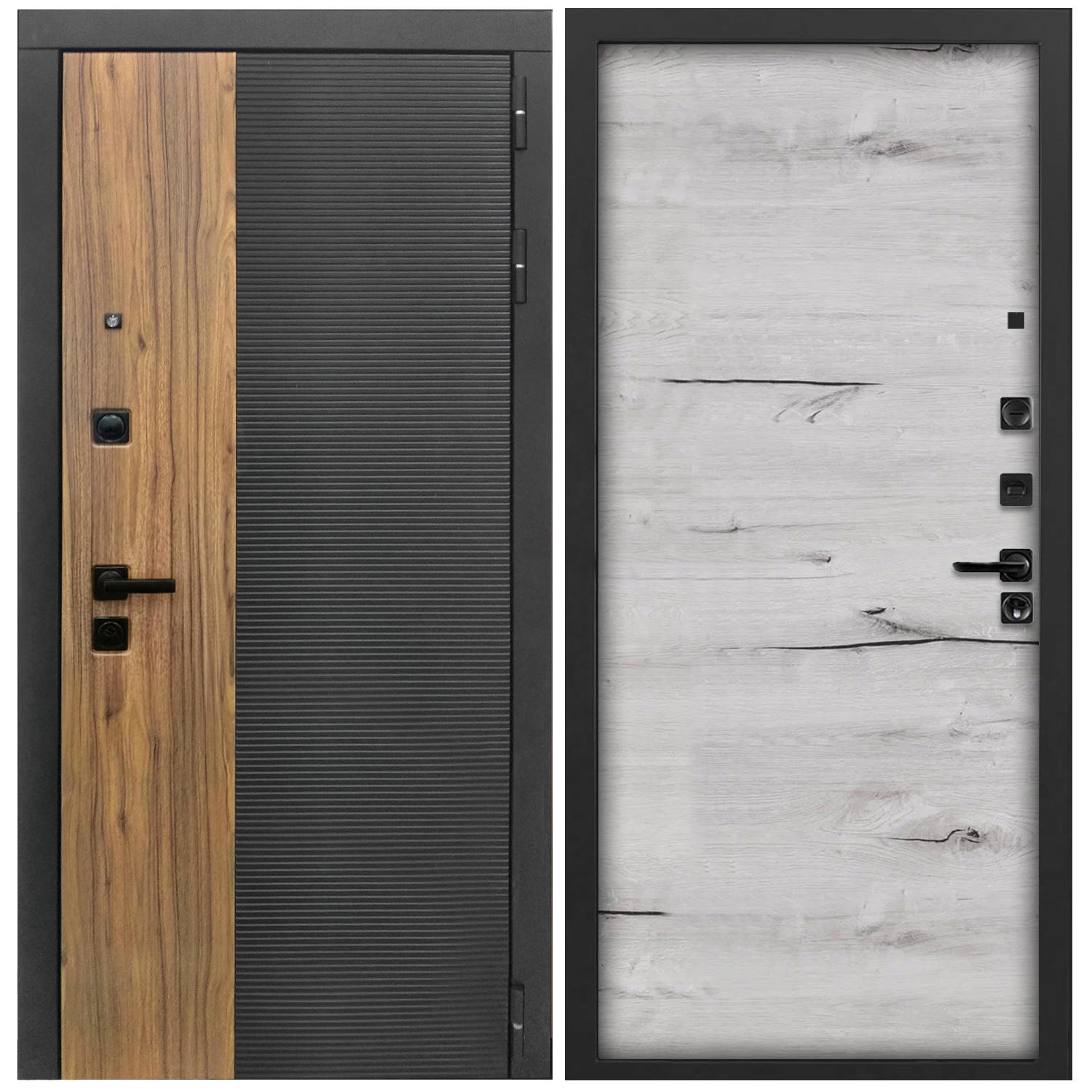 Изображение товара Входная дверь Дверипро L-46 правый 205x96см цвет черный кварц и орех/дуб арктик