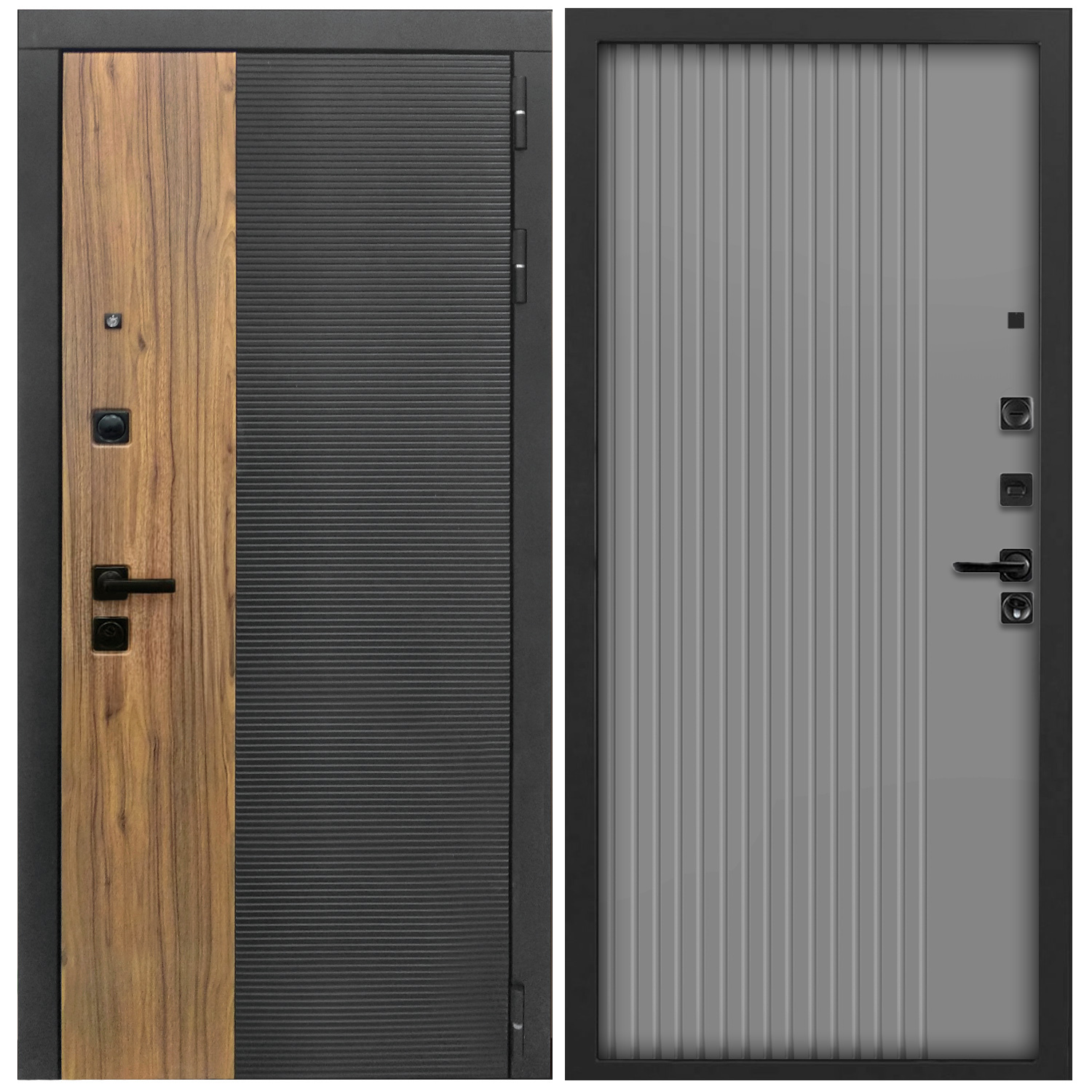 Изображение товара Входная дверь Дверипро L-46 черный кварц и орех 205x96 см