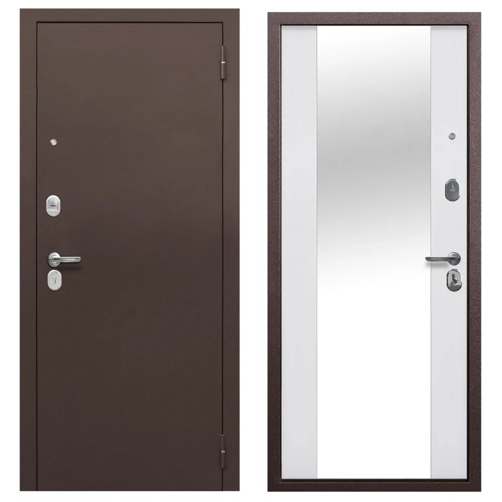 Изображение товара Входная дверь Diva Foreman Т правый 205x96см цвет антик медь/эмалит белый с зеркалом