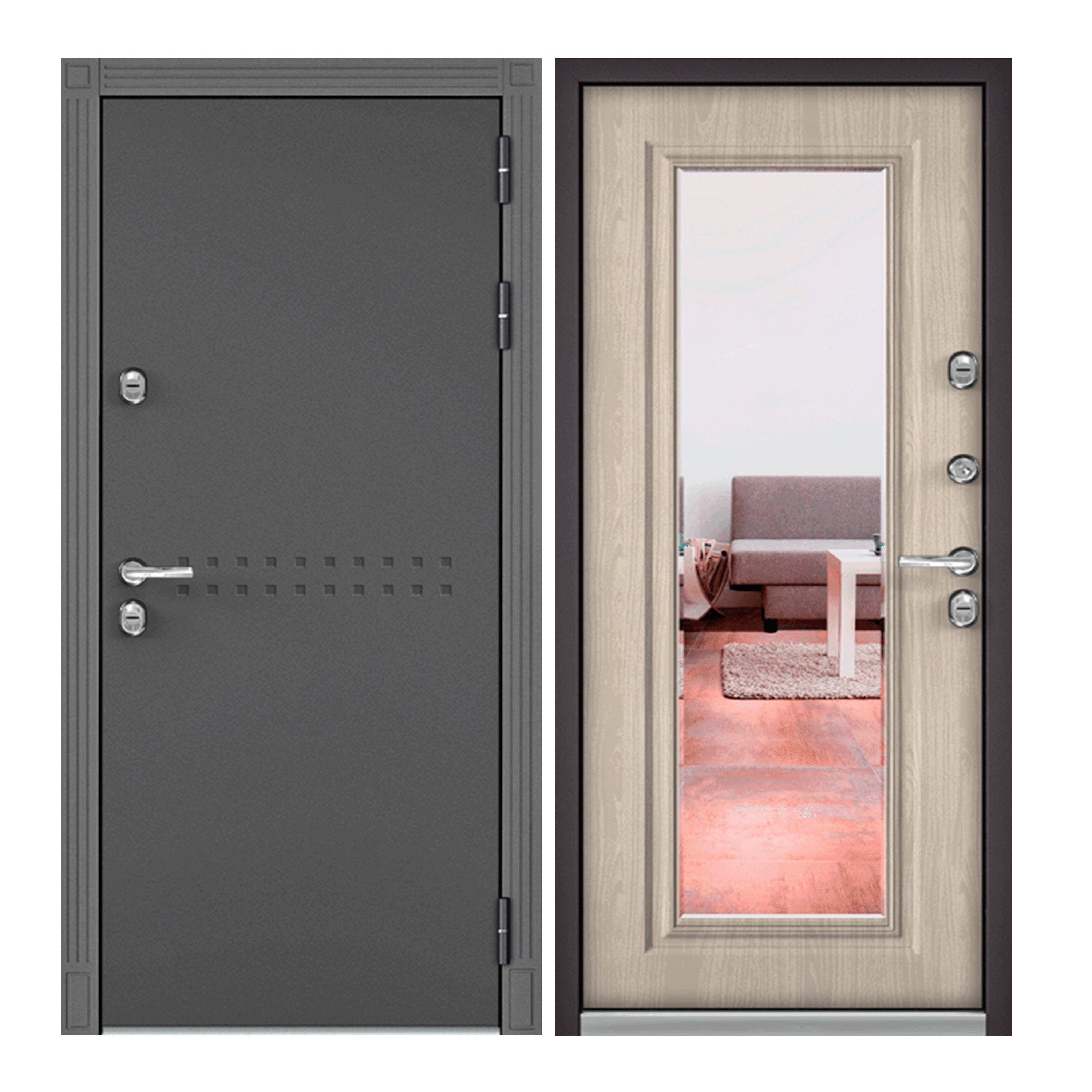 Изображение товара Входная дверь Mastino Village Optimal правый 205x88см цвет черный/коричневый с зеркалом