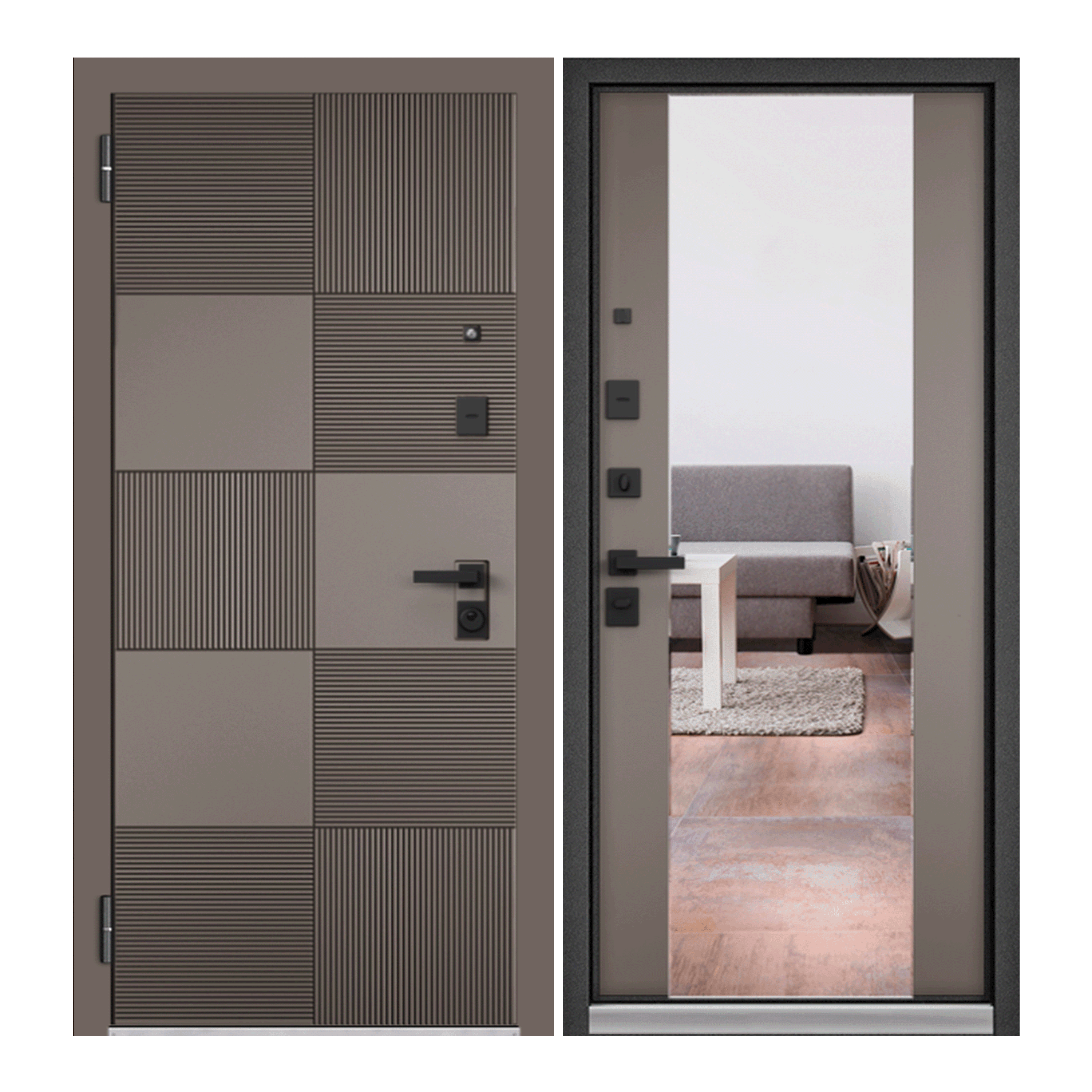 Изображение товара Входная дверь Mastino Loft левый 205x96см цвет коричневый/коричневый с зеркалом Изображение товара Входная дверь Mastino Loft левый 205x96см цвет коричневый/коричневый с зеркалом