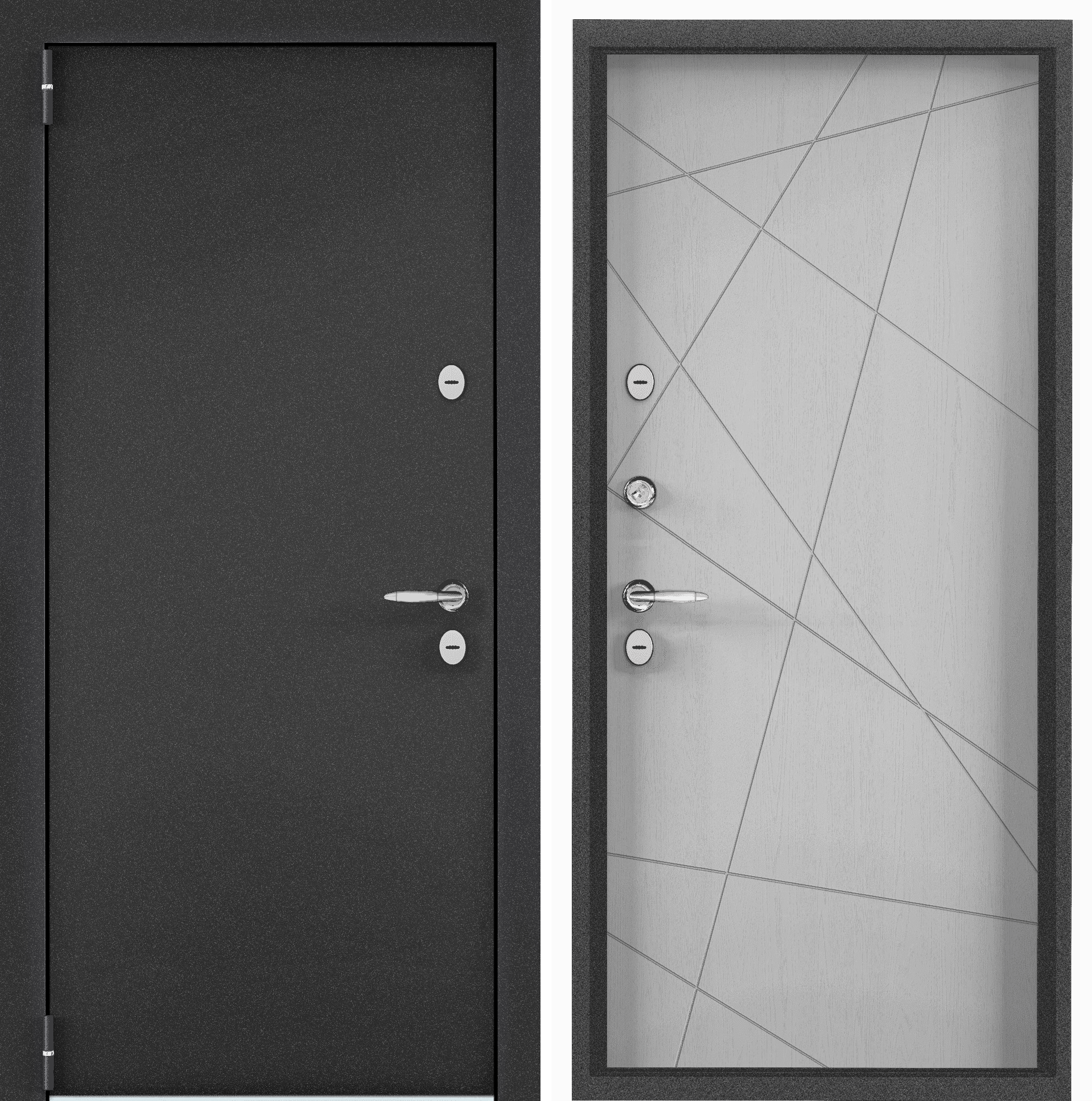 Изображение товара Входная дверь Unicorn Village левый 205x88см цвет темно-серый букле графит/дуб белый матовый