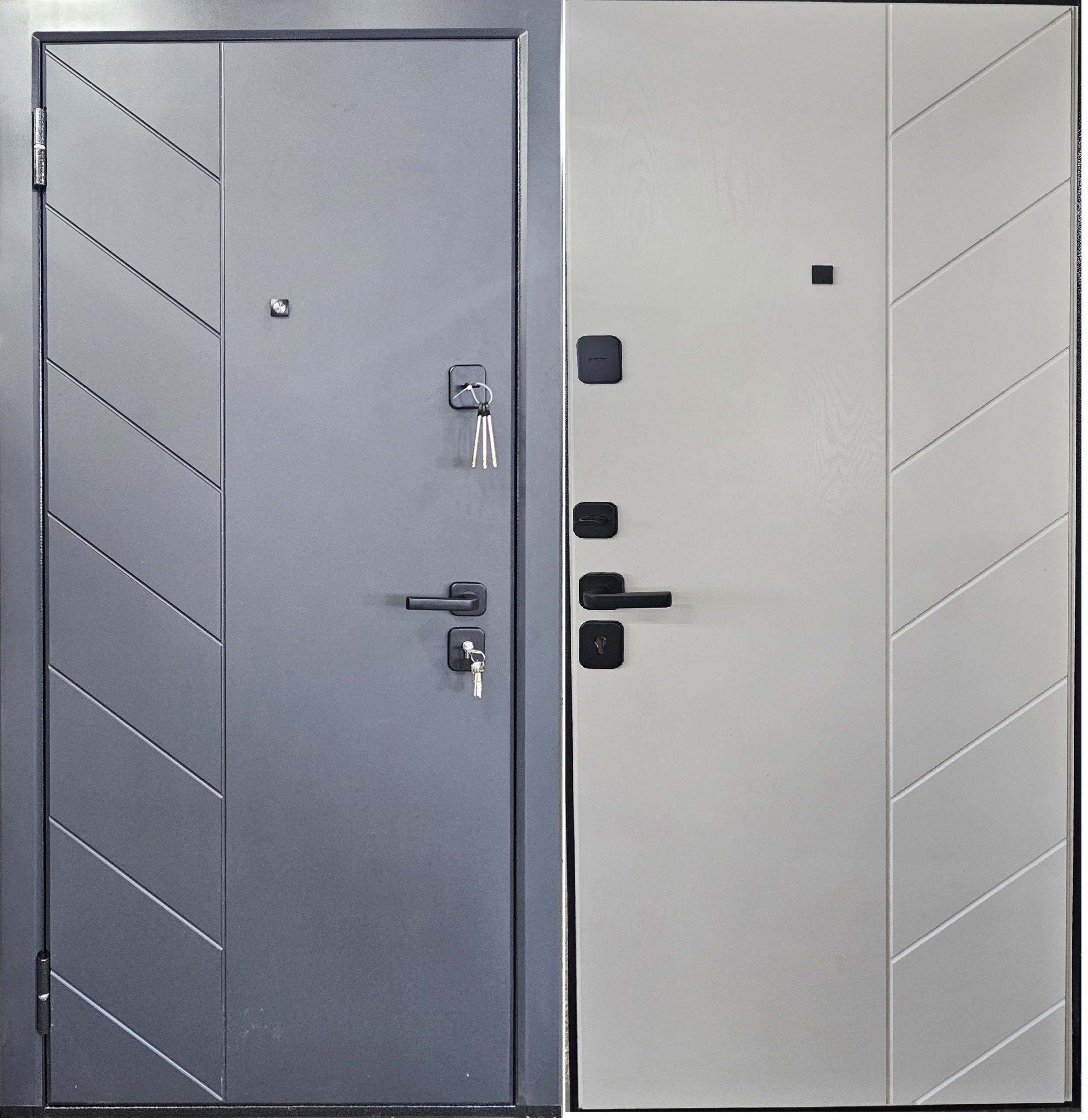 Изображение товара Входная дверь Меги Home 1 левый 205x97см серый/белый прочная шумоизоляция