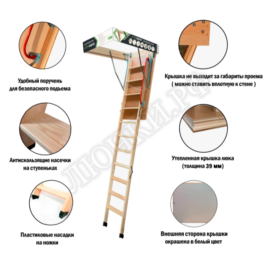Изображение товара Чердачная лестница складная с люком утепленная Лючки.рф LRF Optima komfort 600x1200x3300мм