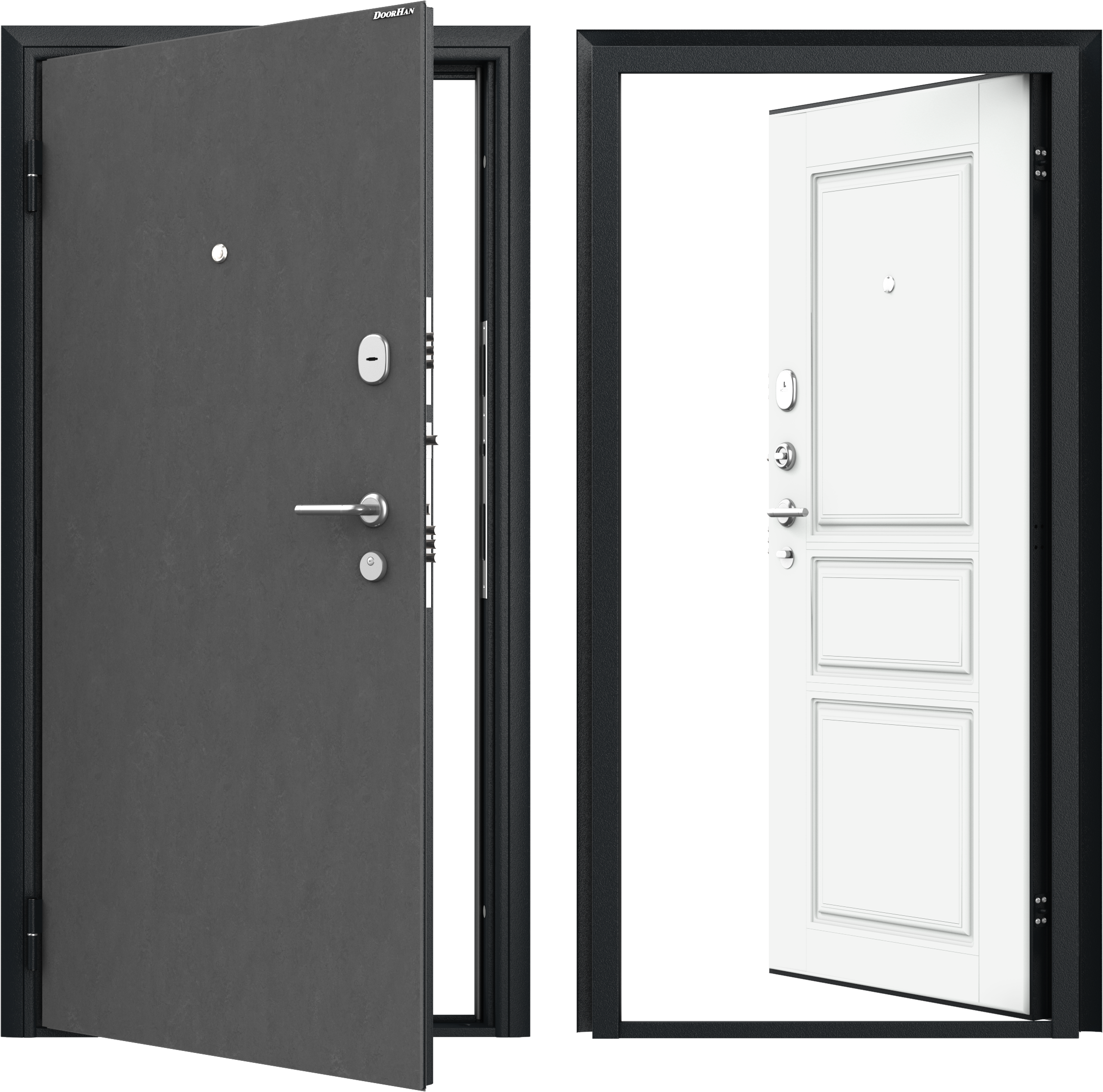 Изображение товара Входная дверь Doorhan Премиум New левый 205x98см цвет штукатурка графит/супермат малибу классика