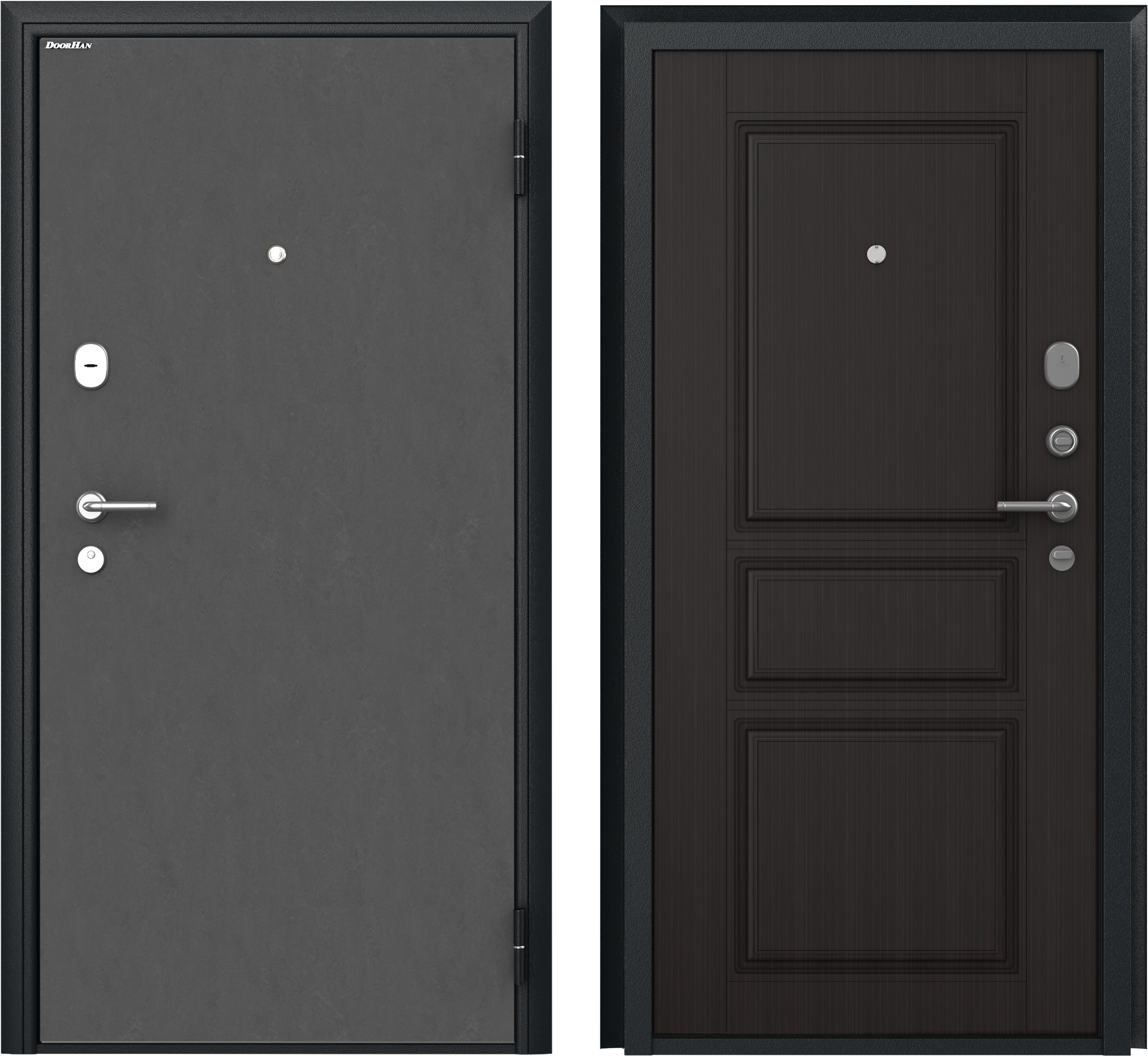 Изображение товара Входная дверь Doorhan Премиум New правый 205x98см цвет штукатурка графит/венге Классика