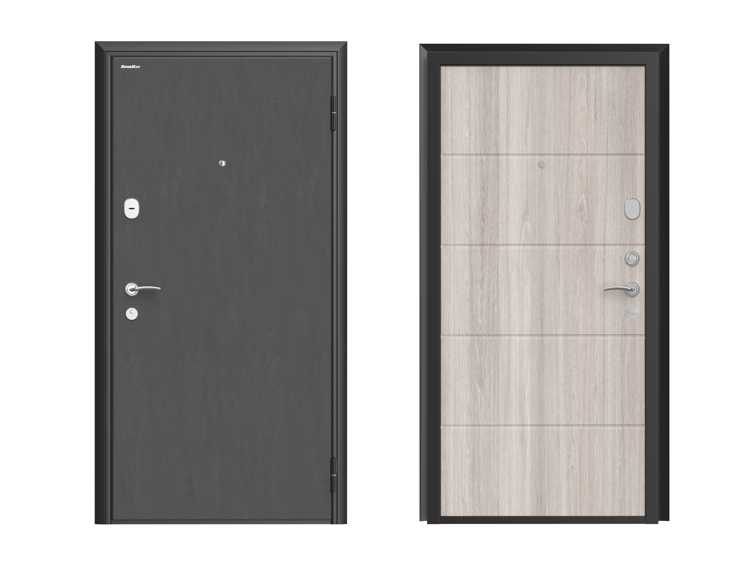 Изображение товара Входная дверь Doorhan Премиум New правый 205x88см цвет штукатурка графит/дуб серый горизонт