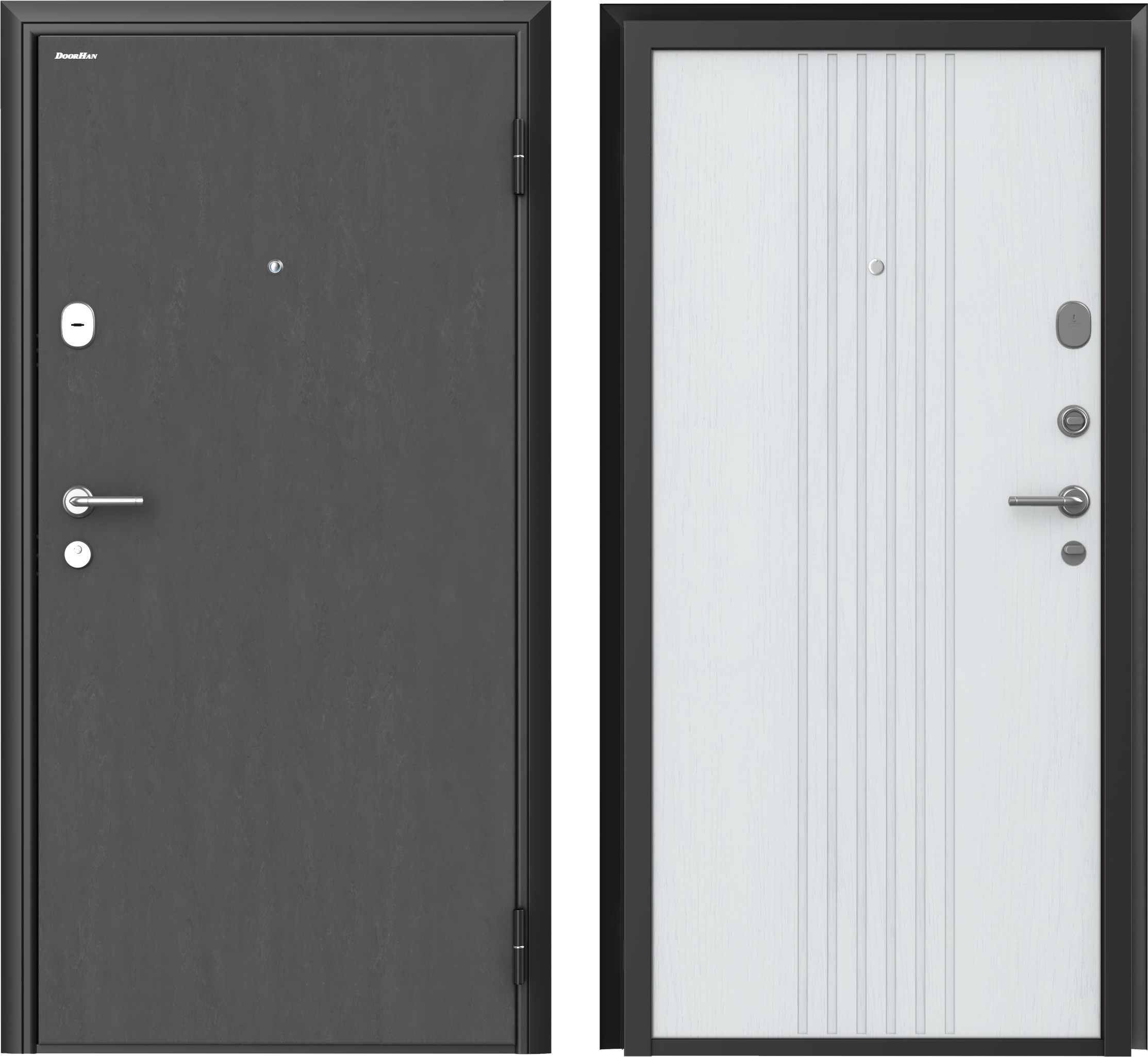 Изображение товара Входная дверь Doorhan Премиум New правый 205x88см цвет штукатурка графит/Белый рейки левая Изображение товара Входная дверь Doorhan Премиум New правый 205x88см цвет штукатурка графит/Белый рейки левая