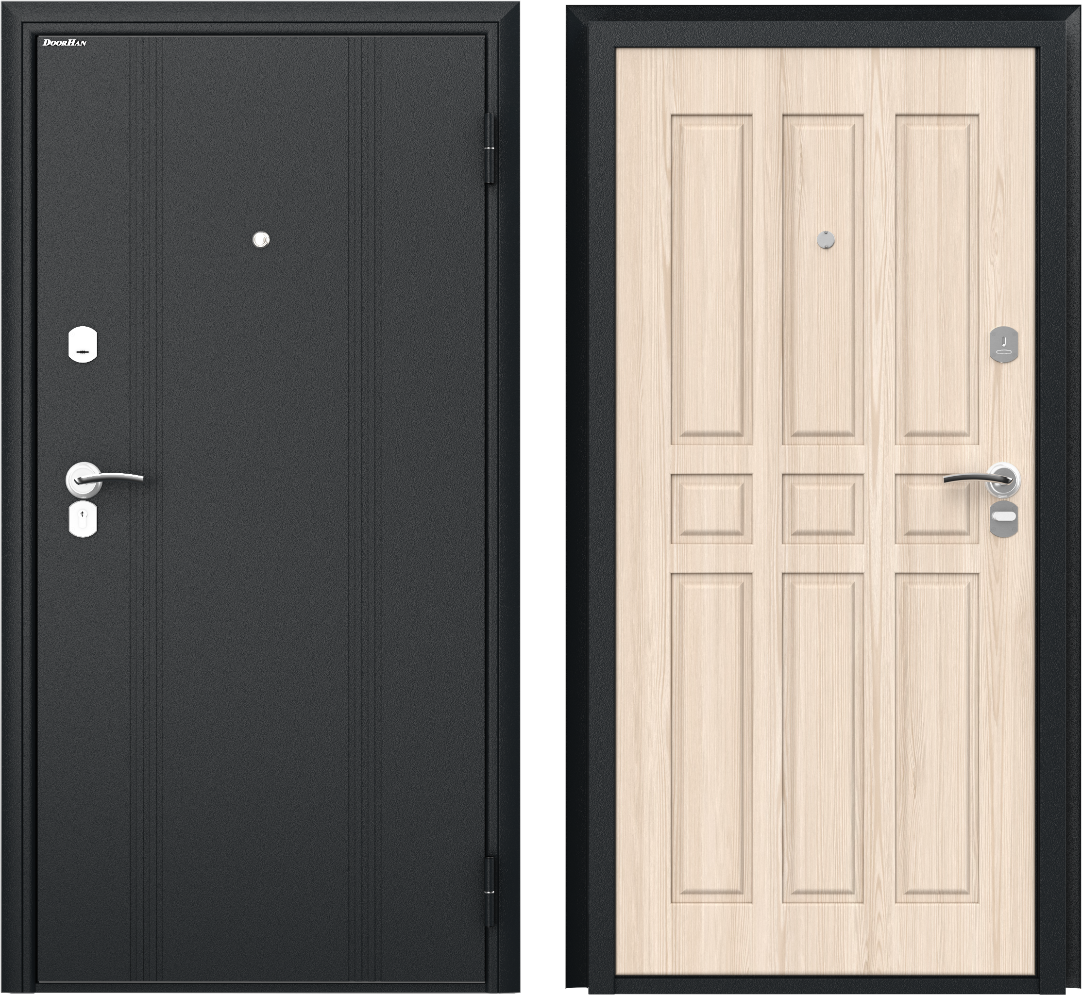Изображение товара Входная дверь Doorhan Оптим правый 205x98см цвет серый букле/ясень ривьера крем бастион