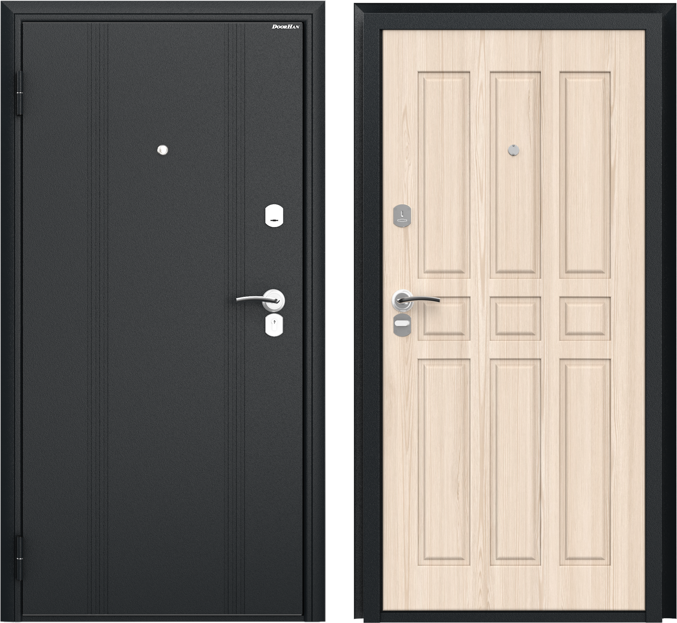 Изображение товара Входная дверь Doorhan Оптим левый 205x98см цвет серый букле/ясень ривьера крем бастион
