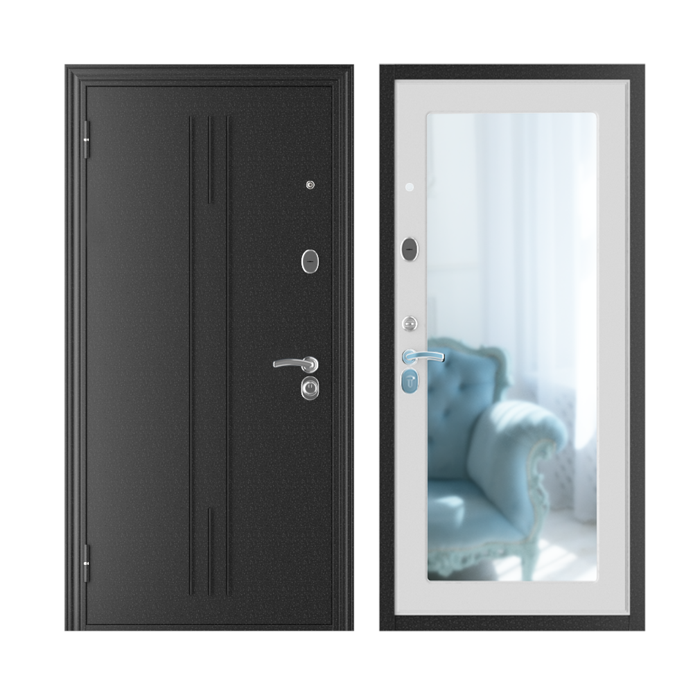 Изображение товара Входная дверь Меги Home-Z 205x87см левый цвет белый/серебро на черном с зеркалом