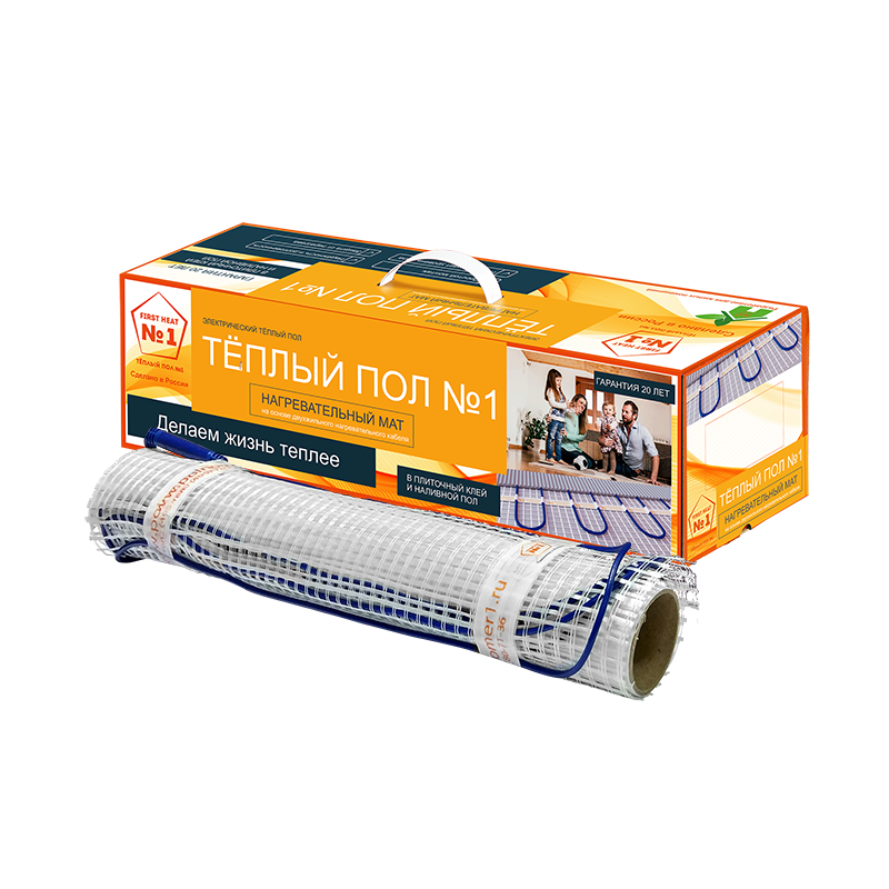 Изображение товара Нагревательный мат Теплый пол №1 1м2 150Вт для под плитку и стяжку Россия