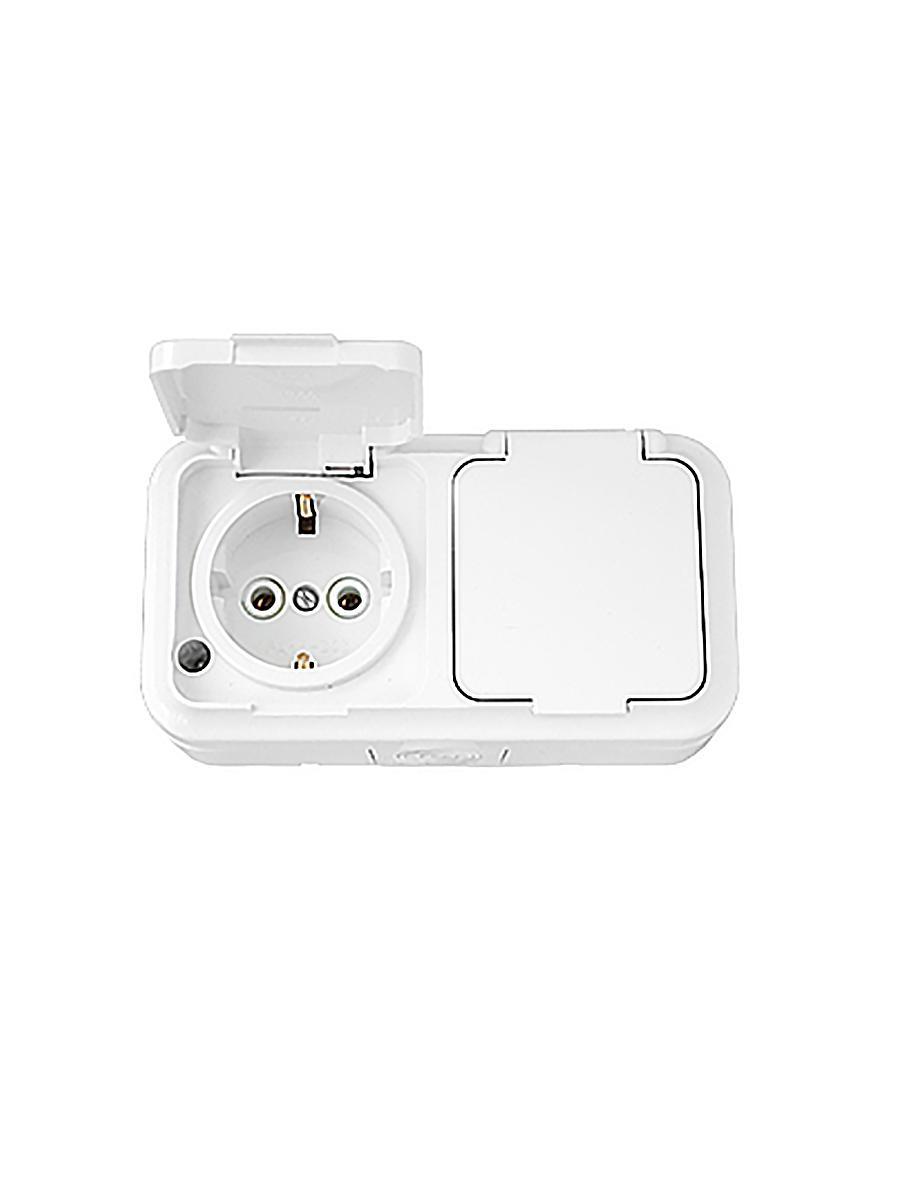 Изображение товара Розетка BYLECTRICA RA16-303 с заземлением и крышкой, IP54, белая