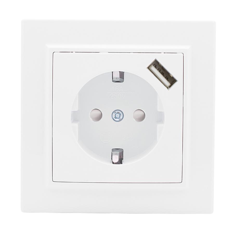 Изображение товара Розетка встраиваемая EKF Минск ERR16-028-100-USB со шторками цвет белый
