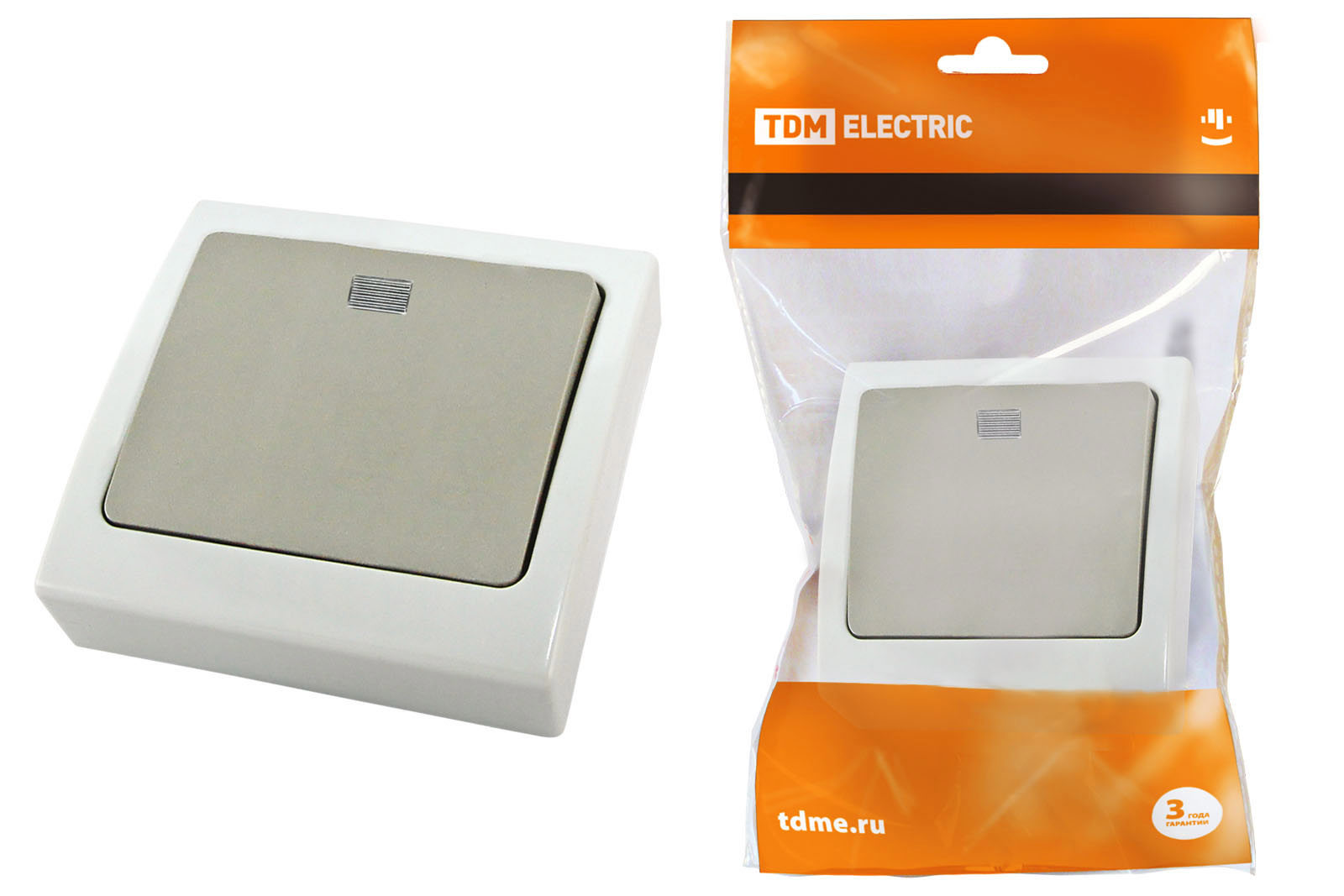 Изображение товара Выключатель встраиваемый Tdm electric Вуокса SQ1803-0105 1 клавиша с подсветкой цвет серый