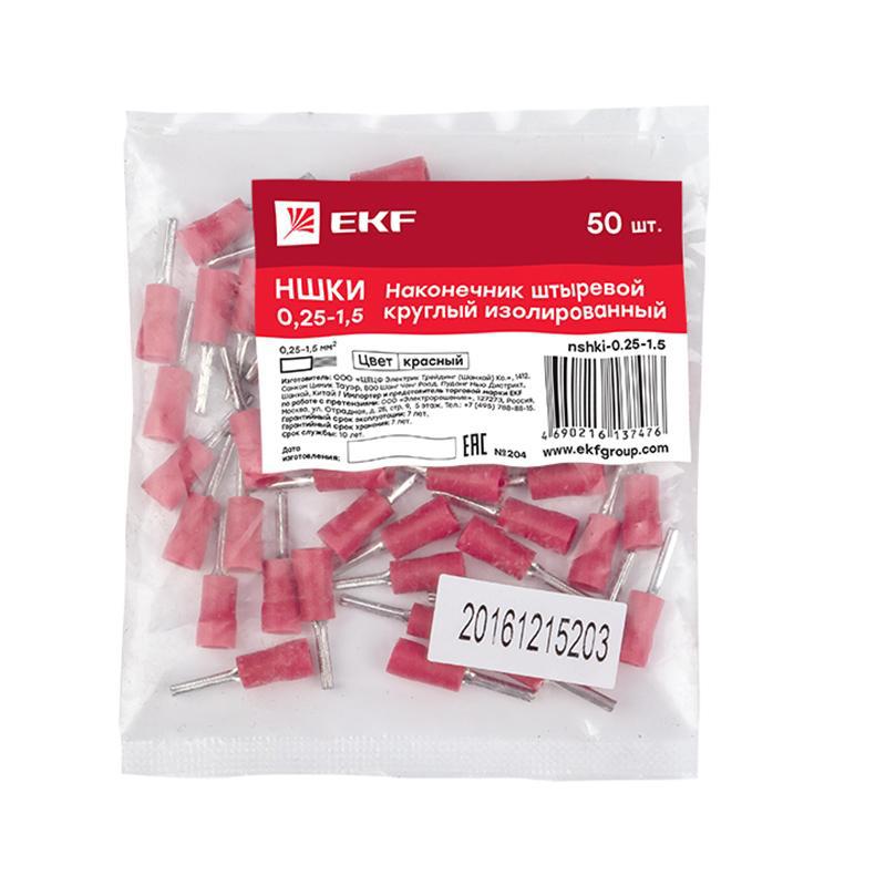 Изображение товара Наконечник штыревой круглый изолированный EKF PROxima НШКИ 0.25-1.5 мм цвет красный 50 шт.