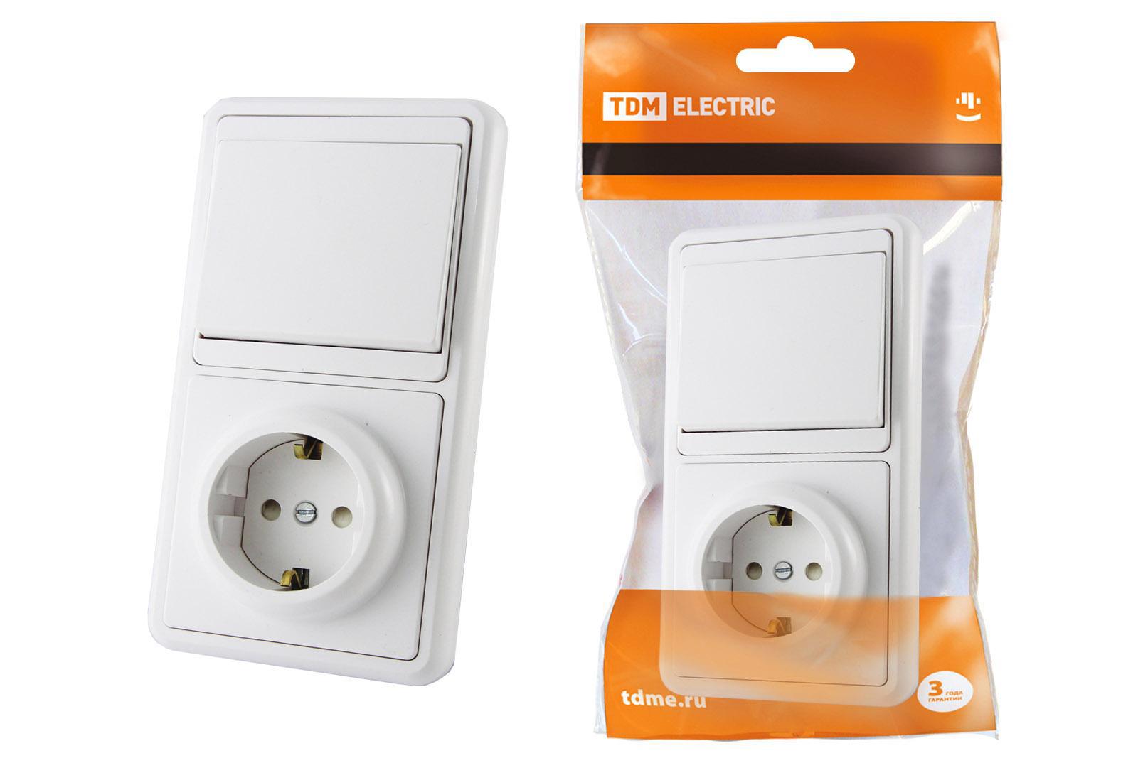 Изображение товара Блок комбинированный встраиваемый Tdm Electric БКВР 1 клавиша цвет белый