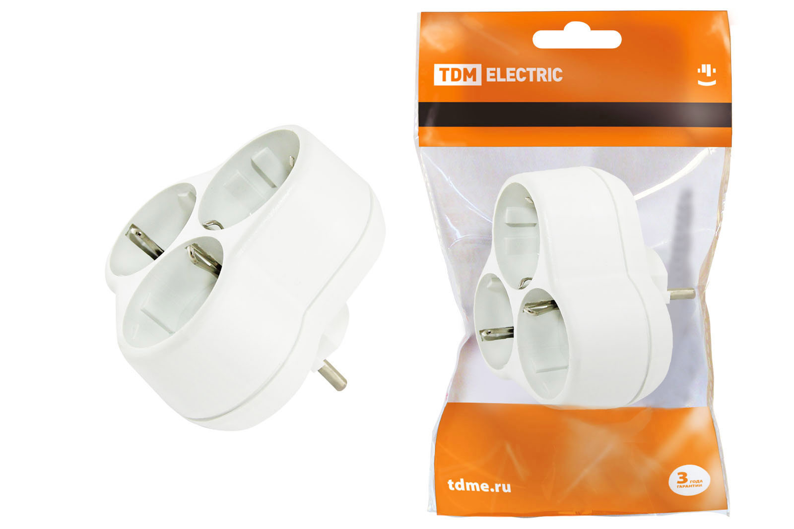 Изображение товара Разветвитель TDM Electric 3 розетки с заземлением белый