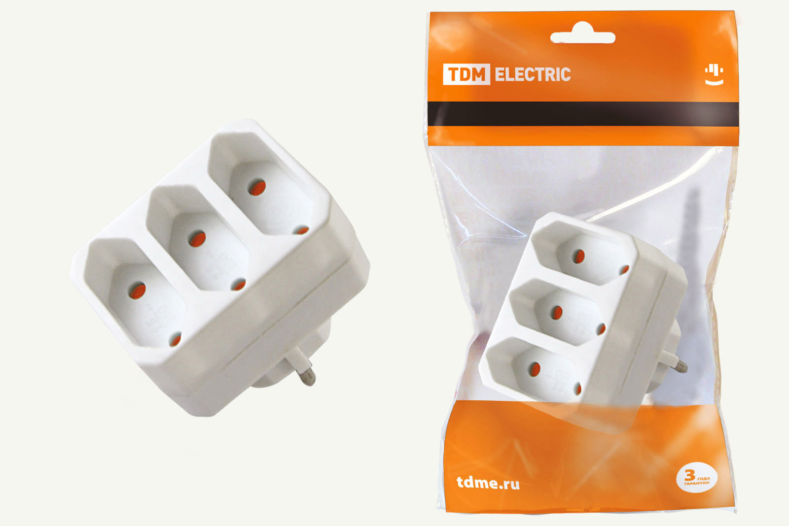 Изображение товара Разветвитель TDM Electric 3 розетки без заземления 2.5 А цвет белый
