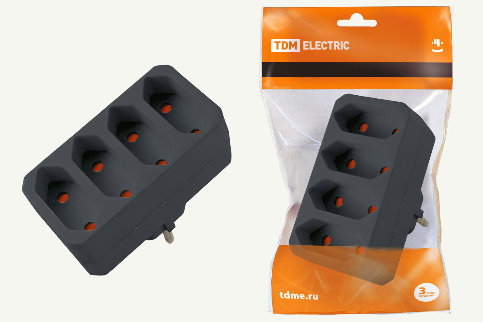 Изображение товара Разветвитель TDM Electric 4 розетки без заземления 2.5 А цвет черный