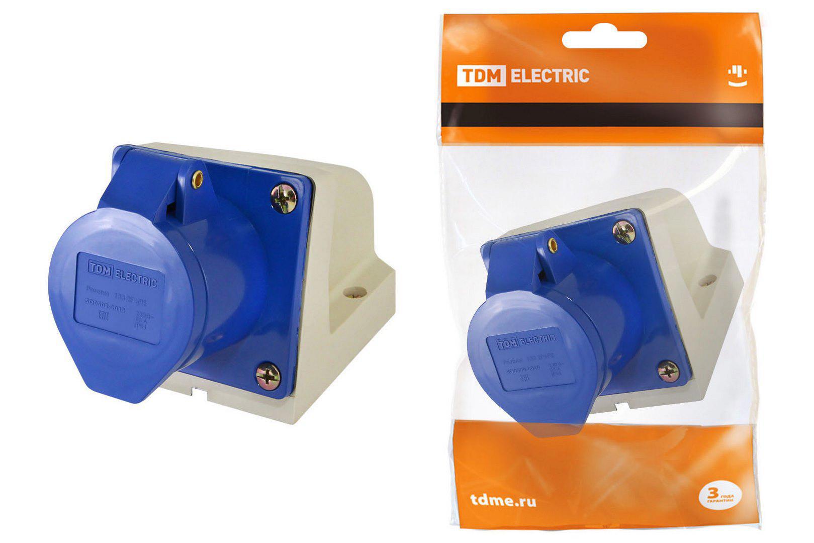 Изображение товара Розетка 133 стационарная TDM Electric 2Р+РЕ 63А 220В IP54