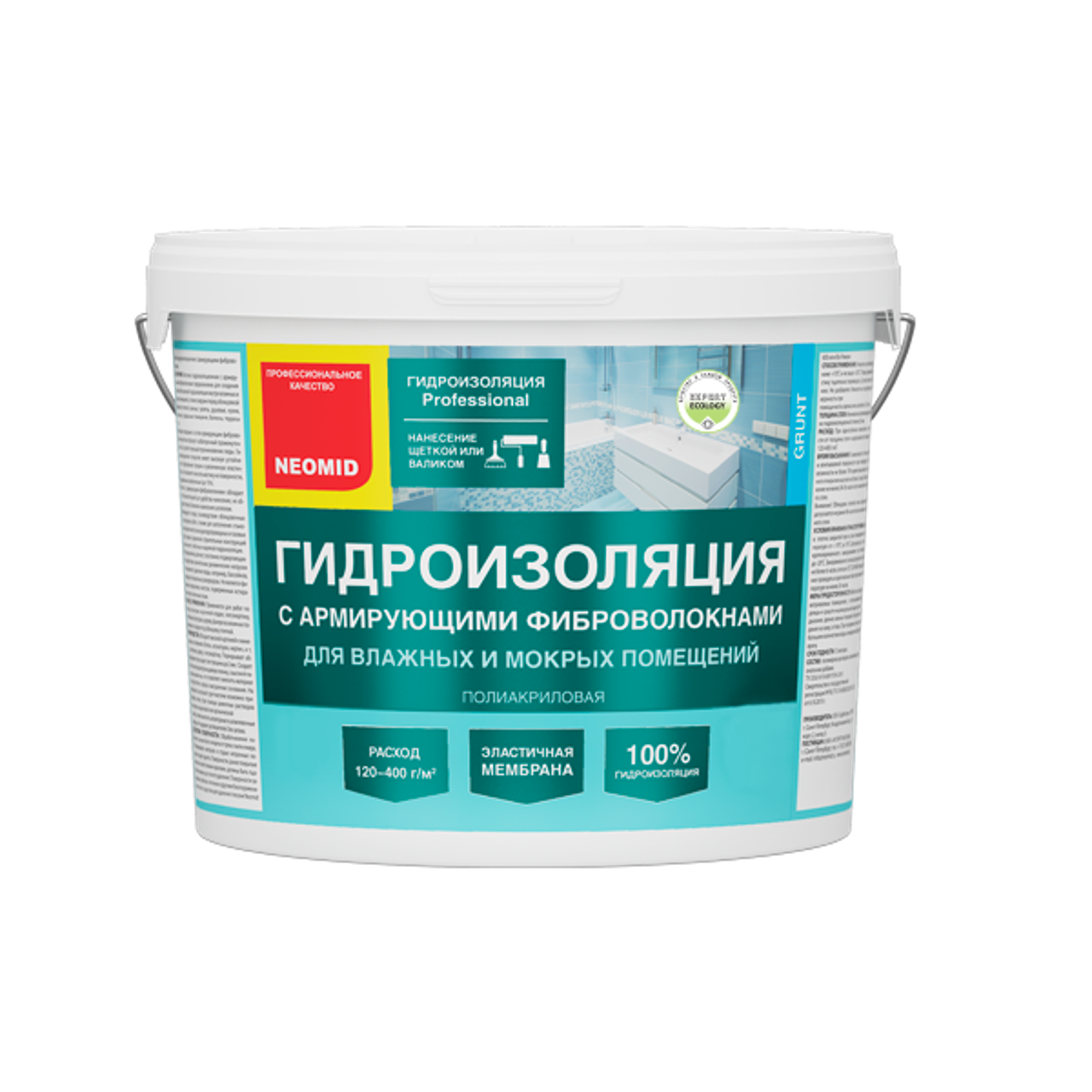 Изображение товара Мастика гидроизоляционная с армирующими фиброволокнами Neomid 12кг Изображение товара Мастика гидроизоляционная с армирующими фиброволокнами Neomid 12кг