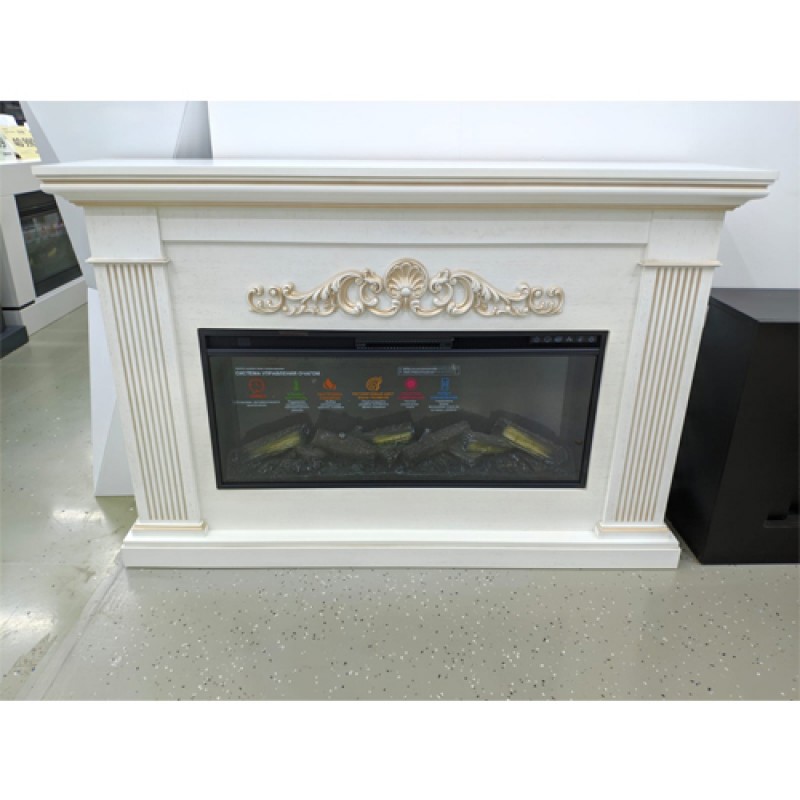 Изображение товара Каминокомплект Inter Flame Шелтон белый с золотой патиной 1500Вт с имитацией пламени