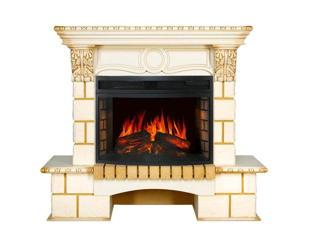 Изображение товара Каминокомплект Pierre Luxe с очагом Dioramic 25 сл.кость с патиной 1800Вт цвет слоновая кость