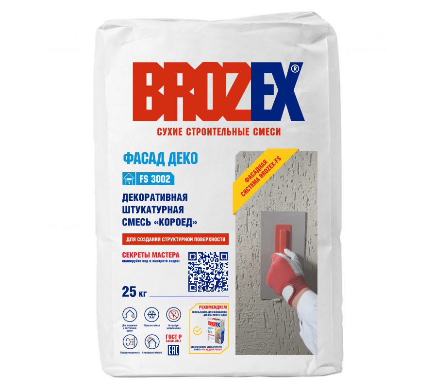 Изображение товара Штукатурка декоративная Brozex Фасад Деко FS 3002 Короед 25кг белый