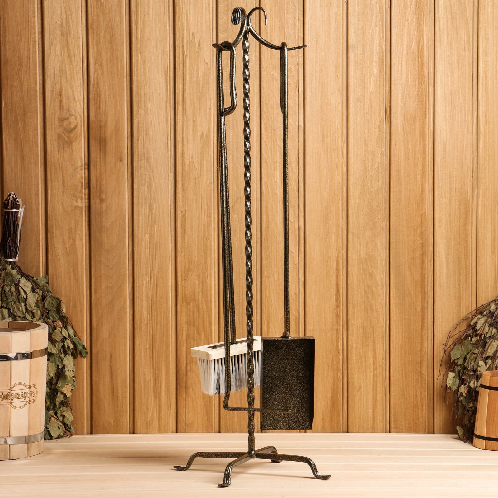 Изображение товара Каминный набор Simaland Лотос: кочерга, щетка, совок и подставка