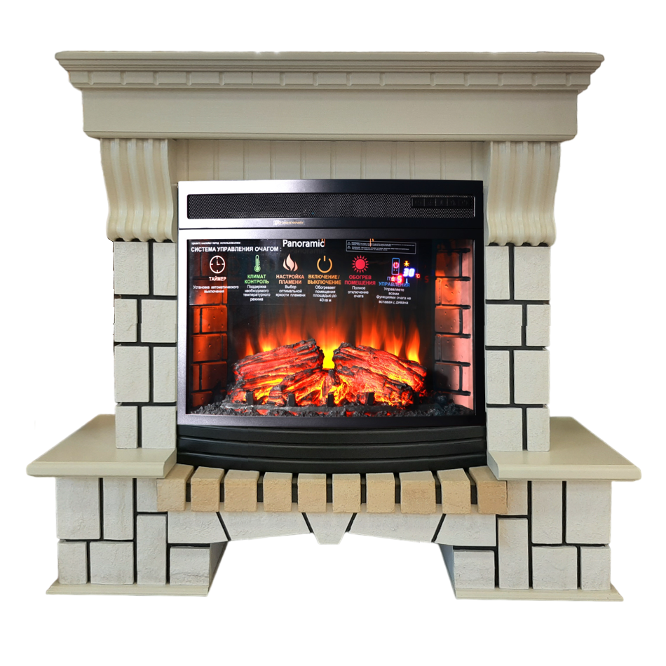 Изображение товара Каминокомплект Inter Flame Экстер бежевый с очагом Panoramic 06-25 LED FX Q 1700 Вт