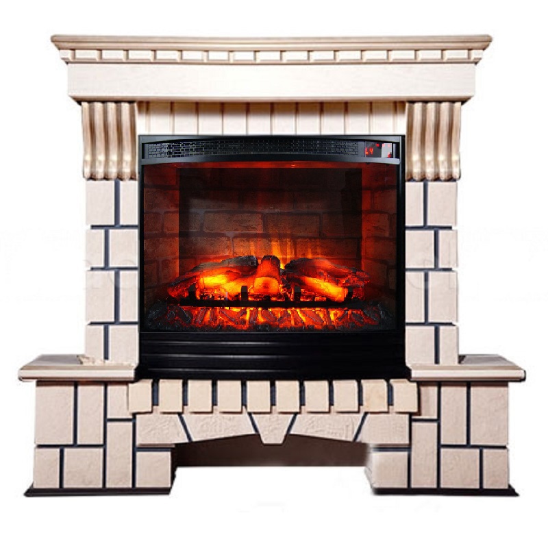 Изображение товара Электрический камин-комплект Inter Flame Экстер бежевый с золотой патиной 25 м²