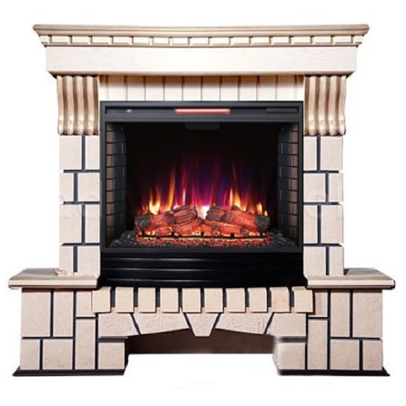 Изображение товара Каминокомплект Inter Flame Экстер бежевый с золотой патиной с очагом Antares 33 LED FX QZ IF-EF 05-33