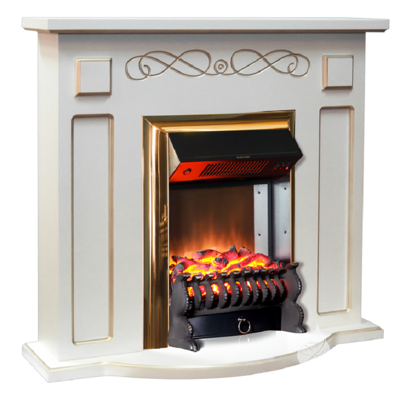 Изображение товара Каминокомплект Inter Flame Аспен с очагом Fobos Brass BLT-999B-5/Brass 1700Вт белый с золотой патиной