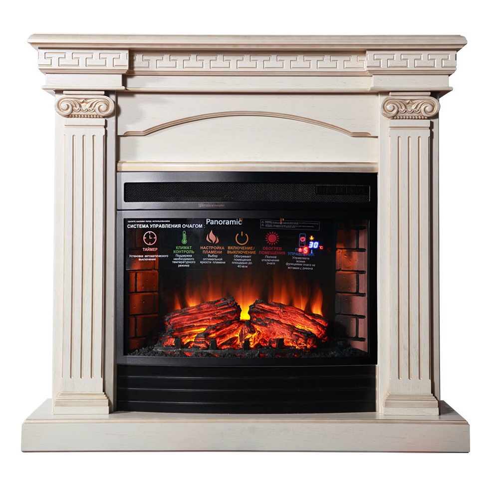 Изображение товара Каминокомплект Inter Flame Афина с очагом Panoramic 06-25 LED FX Q 1700Вт бежевый с золотой патиной