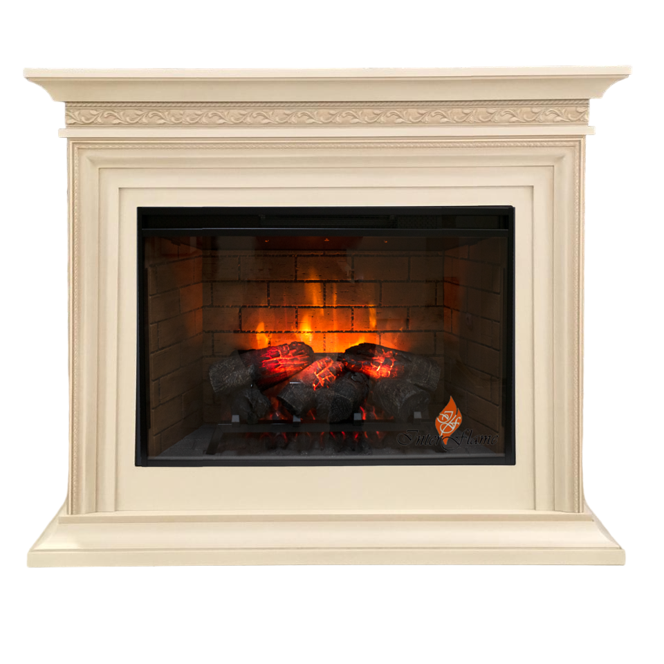 Изображение товара Каминокомплект Inter Flame Тайлер бежевый с золотой патиной с эффектом пламени и обогревом