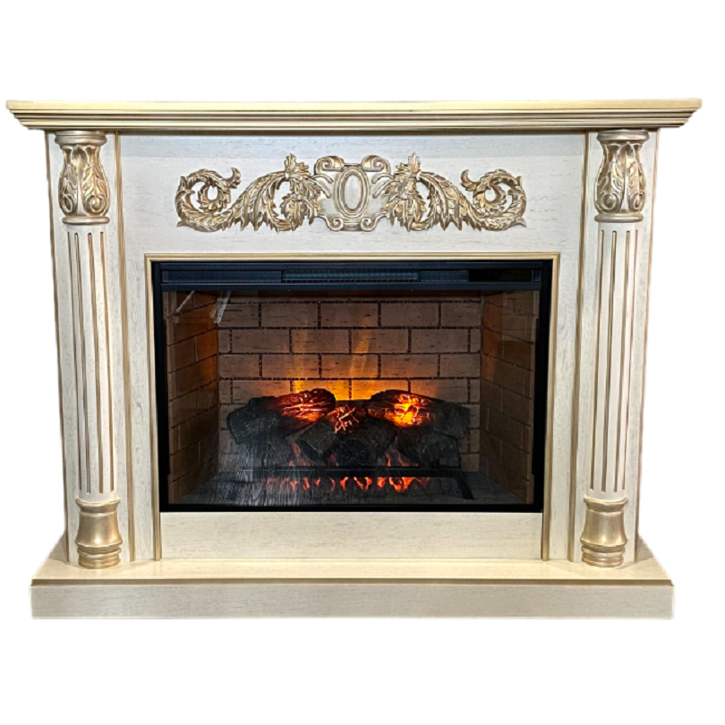 Изображение товара Каминокомплект Inter Flame Лорд белый с золотой патиной эффект пламени и обогревом