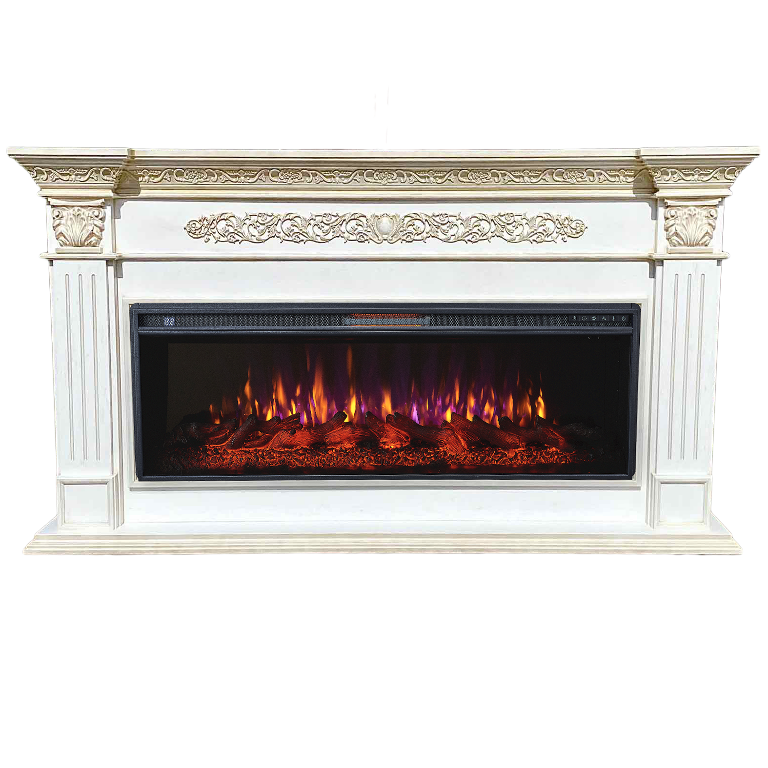 Изображение товара Каминокомплект Inter Flame Елизавета белый с золотой патиной 3D эффект и обогрев