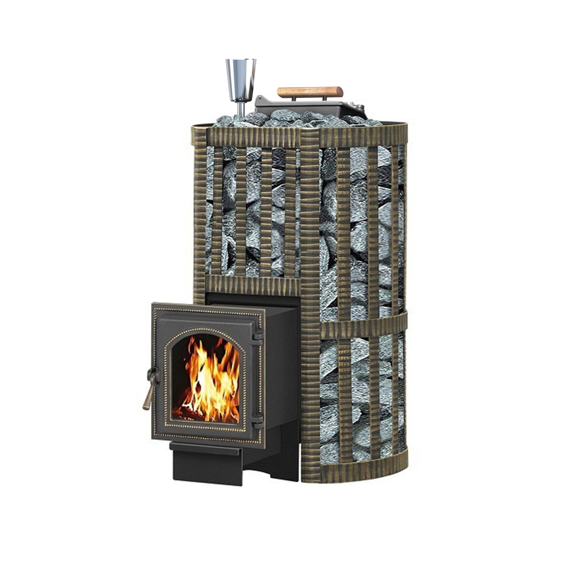 Изображение товара Банная печь Везувий Ураган Ковка 22 (270) чугунная с каменкой и стеклом