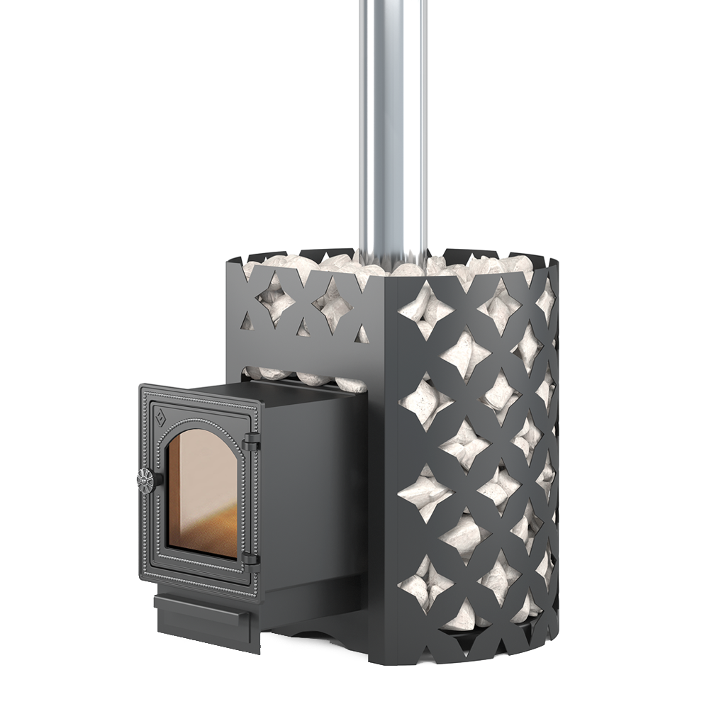 Изображение товара Чугунная печь для бани ЭТНА 18 (ДТ-4С) с остеклённой дверкой и каменкой