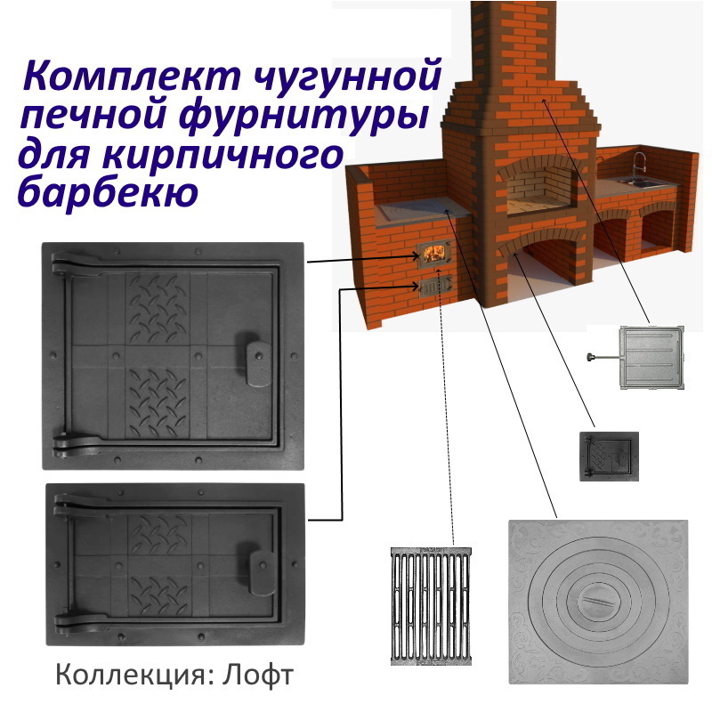 Изображение товара Комплект чугунной печной фурнитуры Стройпечи Лофт для кирпичного барбекю