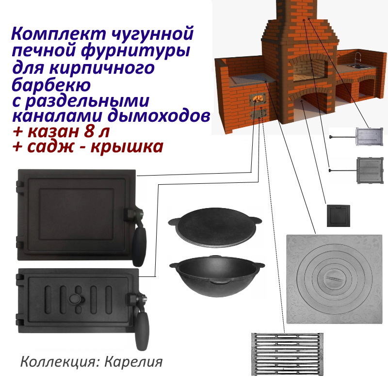 Изображение товара Комплект чугунной печной фурнитуры Стройпечи Карелия для кирпичного барбекю с казаном