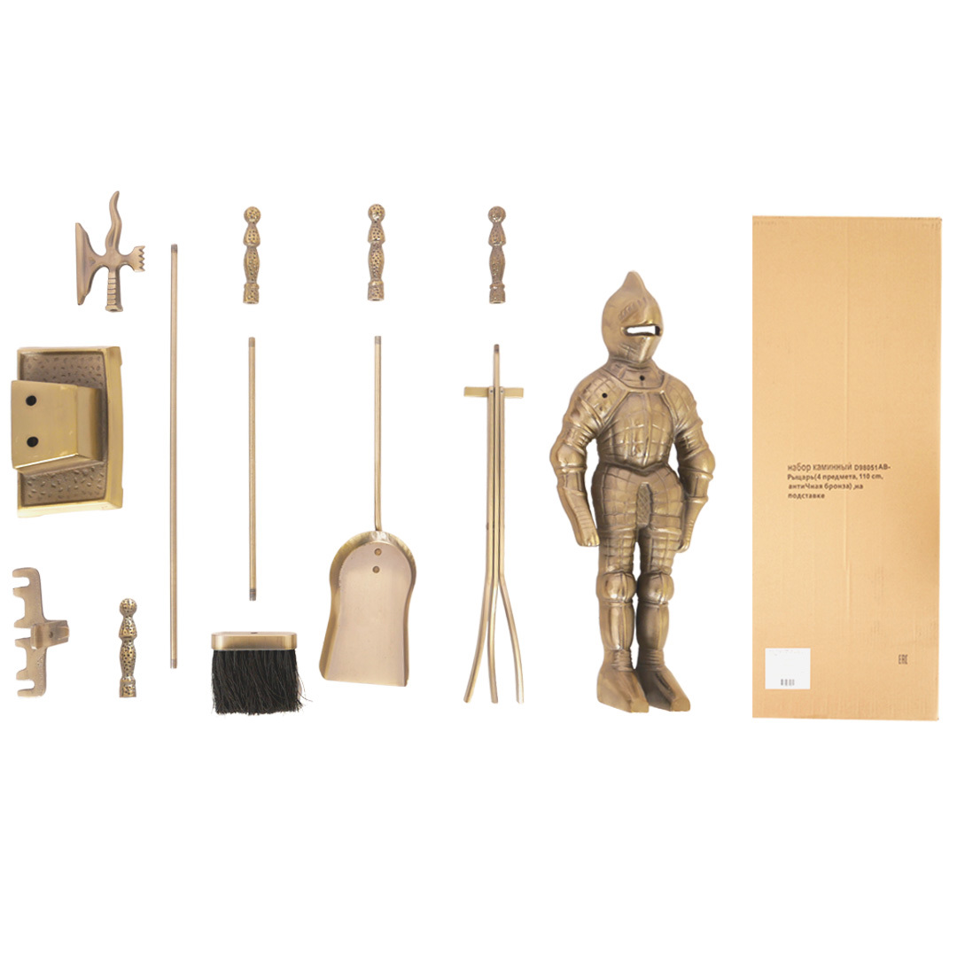 Изображение товара Набор принадлежностей для камина LK Рыцарь 4 предмета античная бронза 110см