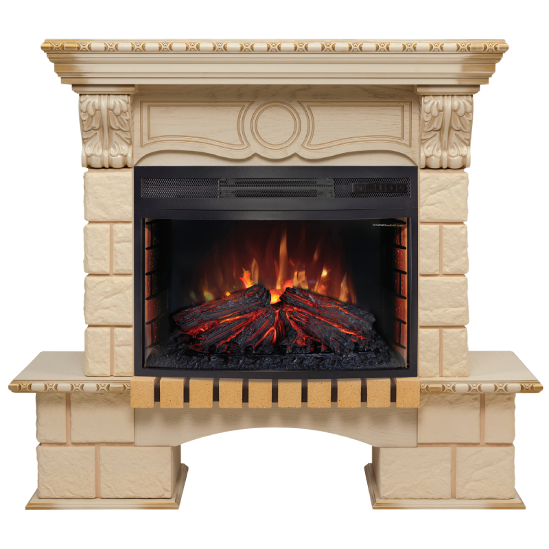 Изображение товара Каминокомплект Realflame Bolero 25.5 WT с очагом Firefield 25 ir 750Вт белый дуб с золотой патиной