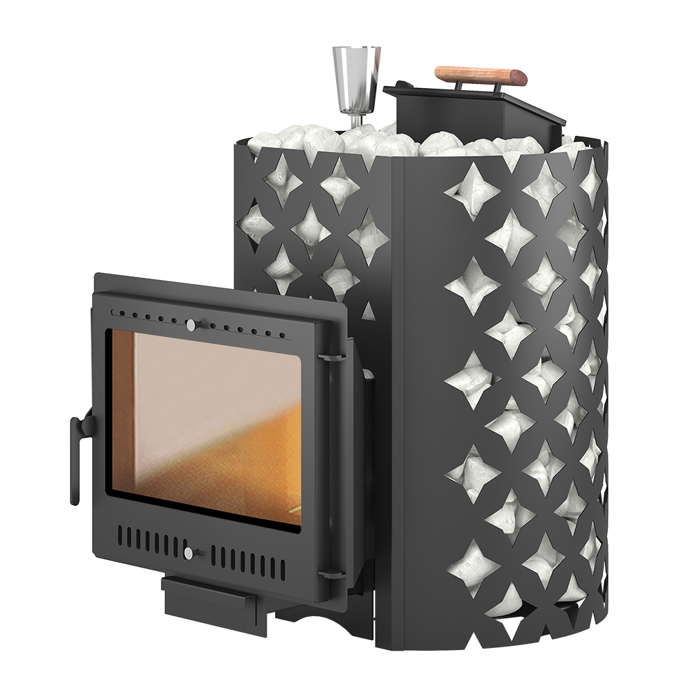 Изображение товара Чугунная печь для бани ЭТНА 24 Панорама М закрытая каменка 117кг