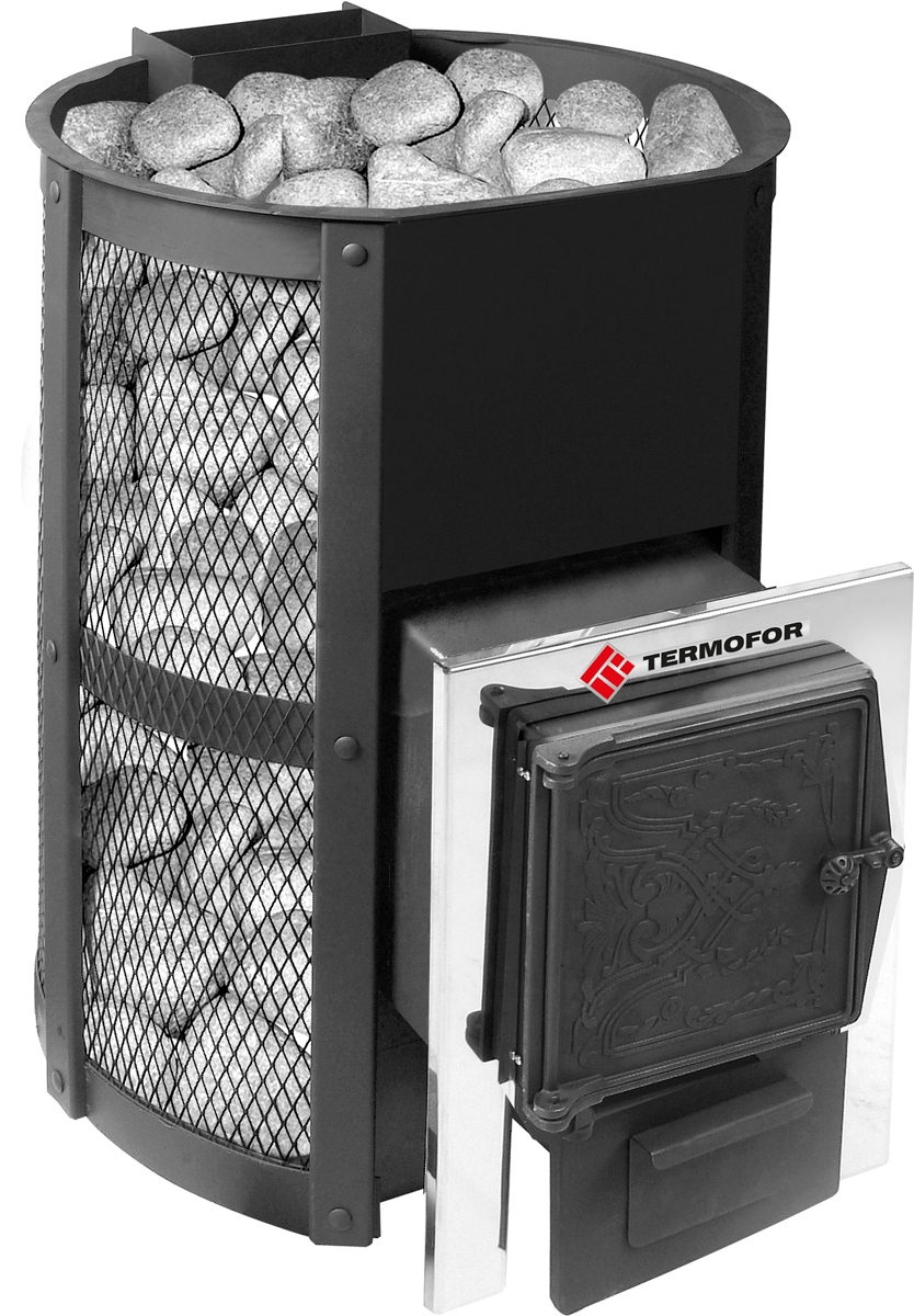 Изображение товара Банная печь Термофор Кольчуга 16м³ с парогенератором на сталь черный