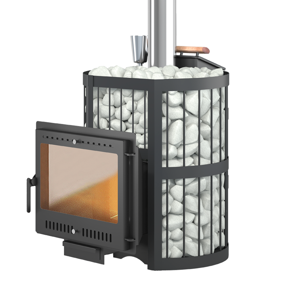 Изображение товара Печь банная дровяная ЭТНА Стандарт Панорама М закрытая каменка 24м³