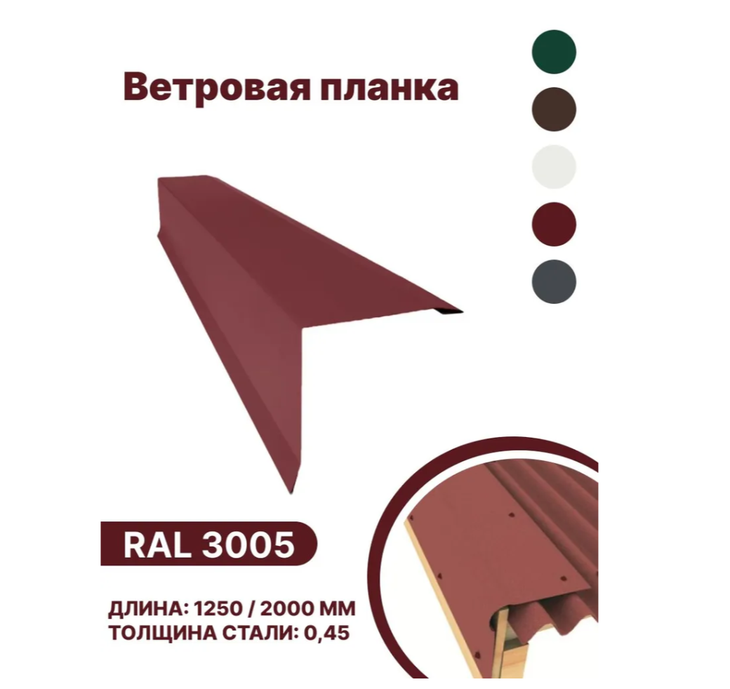 Изображение товара Планка ветровая B-Group 1250мм цвет красный глянцевый 4шт