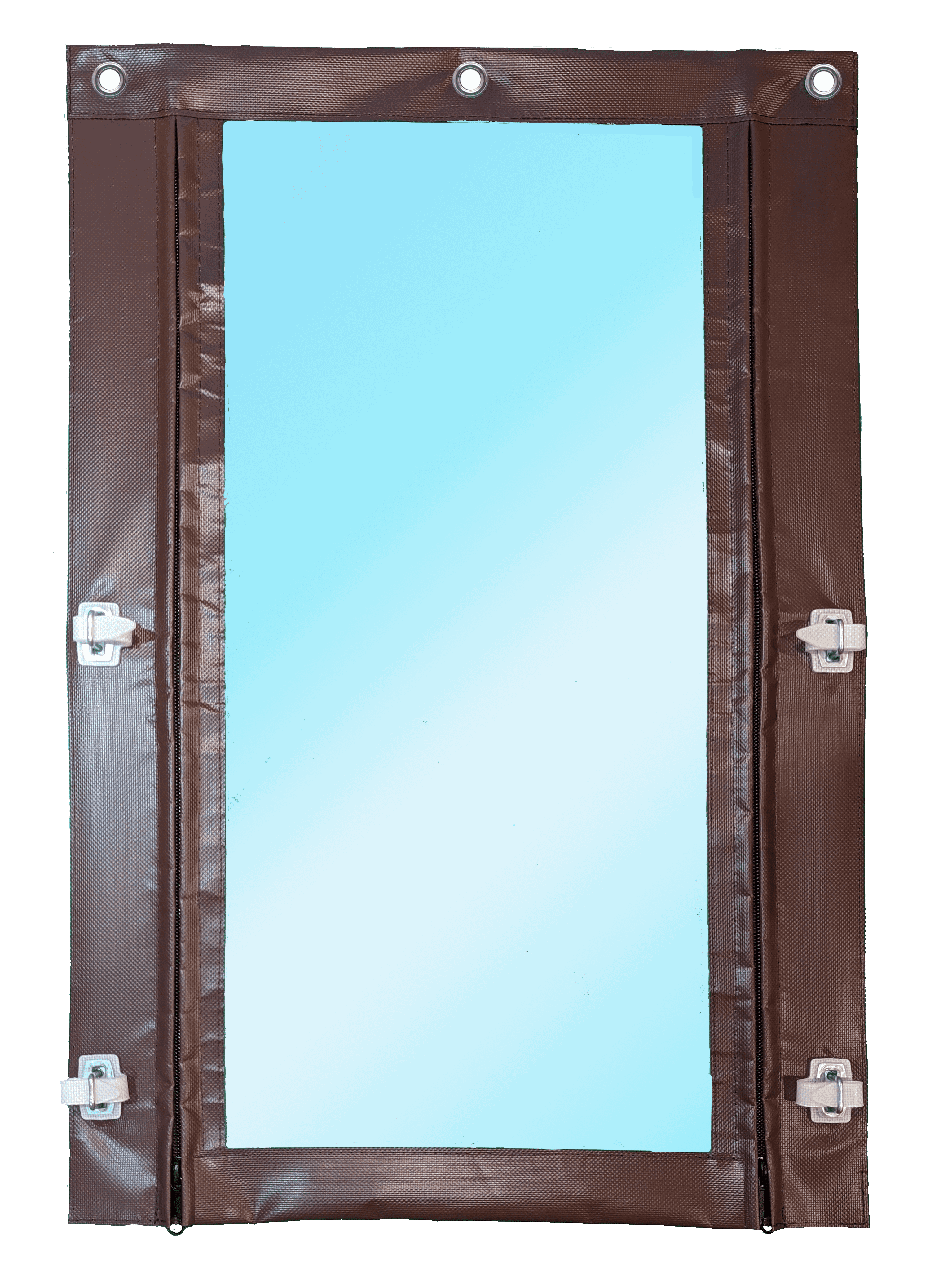 Изображение товара Мягкая дверь полиуретан до -75°C с двумя молниями 110x200см окантовка ПВХ коричневая скоба с ремешком